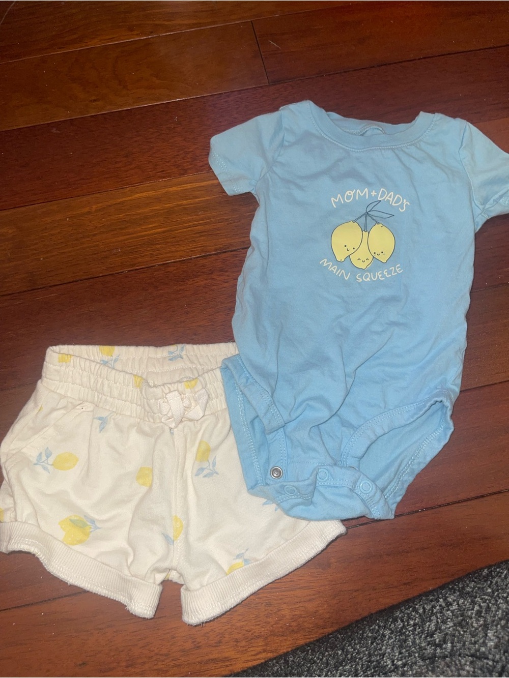 Carter's Light Blue Bodysuit with Cream Lemon-Print Shorts
